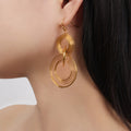 Gold Multilayer Concentric Wire Circle Drop Hook Earrings view 3