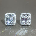 Rectangular Baguette Crystal Cluster Stud Earrings in Silver Tone view 1