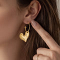 Hammered Heart Drop Hoop Earrings in Gold and Silver Tone view 2