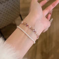 Rose Gold Flower Pearl Clasp Bracelet Purple Crystal Accents view 4