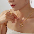 Pearl Circle Pendant Necklace And Bead Band Rings Gold Steel view 3