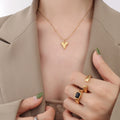 Gold Rose Steel Puffy Heart Pendant Snake Chain Necklace view 6