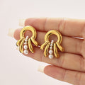 Octopus Ring Pearl Drop Stud Earrings Stainless Steel view 2