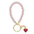 Pink Faux Pearl Wristlet Keychain Red Glitter Heart Charm view 5