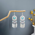 Twenty Silver Tone Ethnic Feather Fringe Hook Earrings view 8