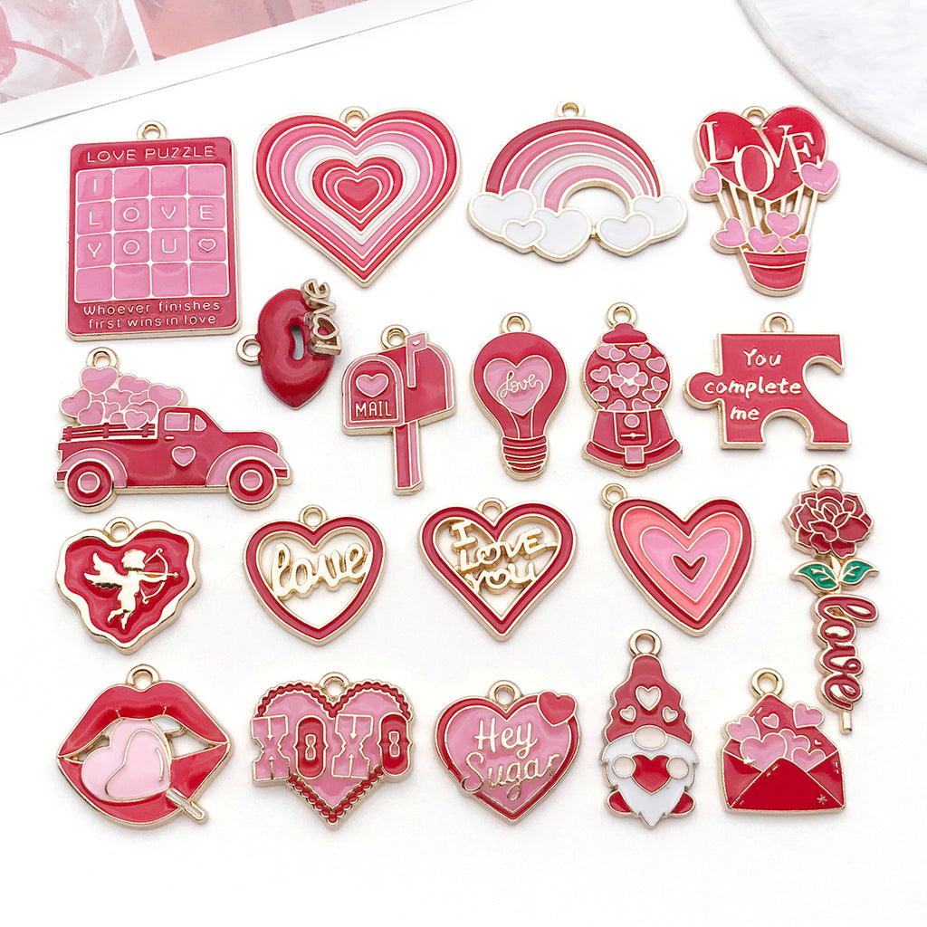 Enamel Zinc Alloy Heart Rose Flower Charm Pendant for DIY Bracelets Necklaces Earrings