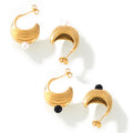 Ribbed Crescent Stud Earrings Gold Or Steel Pearl Or Black Agate view 5