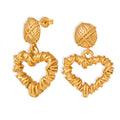 Textured Metal Open Heart Drop Earrings Gold and Steel view 5