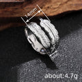 Silver Tone Triple Feather Leaf Open Ring With Dark Details view 4