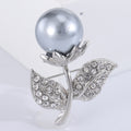 Pearl Flower Stem Brooch With Crystal Leaves in Two Finishes view 6