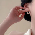 Textured Double Hoop Silver Tone Earrings Jewelry Design view 2