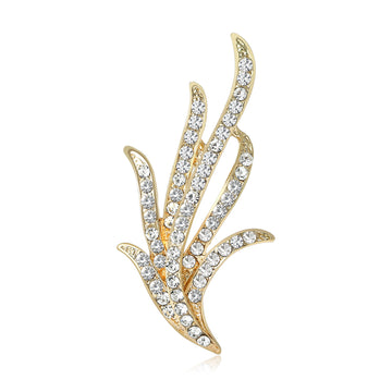 Narcissus Leaf Rhinestone Brooch Gold or Silver Pin