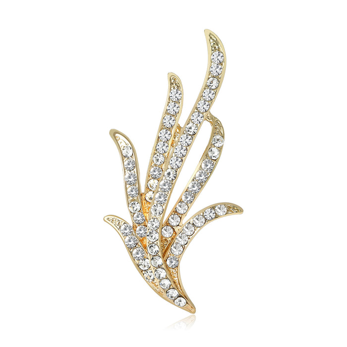 Narcissus Leaf Rhinestone Brooch Gold or Silver Pin