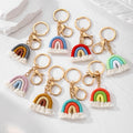 Gold Tone Macrame Rainbow Split Ring and Clip Keychains view 1
