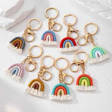 Gold Tone Macrame Rainbow Split Ring and Clip Keychains