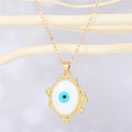 Gold Tone Ornate Oval Evil Eye Pendant Necklaces in Six Colors view 7