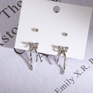 Bow Dangle and Ball Two Pair Small Stud Earring Set