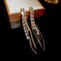 Crystal Chain Tassel Drop Earrings In Gold And Silver Tones view 6
