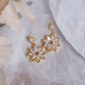 Gold Flower Cubic Zirconia Drop Earrings Marquise Petals view 2