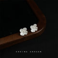 Mini Silver Tone Textured Four Petal Flower Stud Earrings view 3