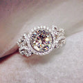 Silver Tone Round Clear Stone Floral Halo Ring Jewelry view 2