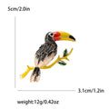 Toucan Brooch on Branch with Enamel Beak in Two Body Colors view 6