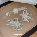 White Pearl Bow Duckbill and Flower Tassel BB Hair Clips view 4