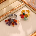 Steel Gold Natural Stone Cluster Open Adjustable Rings view 4