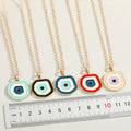 Gold Tone Layered Enamel Evil Eye Pendant Necklaces in Five Colors view 2