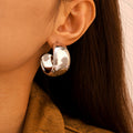 Chunky Polished C Shape Hoop Earrings Gold Silver Stainless view 4