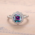 Iridescent Square Stone Floral Halo Ring Polished Jewelry Accessory view 3