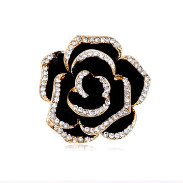 Gold Tone Camellia Crystal Metal Brooch Pin for Jackets and Lapels