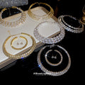 Multi-Layer Crystal Pearl Chokers Necklace Bracelet Earring Sets view 2