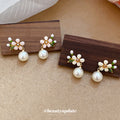 Floral Pearl Look Drop Stud Earrings in Two Colors view 3
