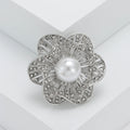 Hollow Flower Pearl Rhinestone Brooch Gold Coffee Silver Black view 8