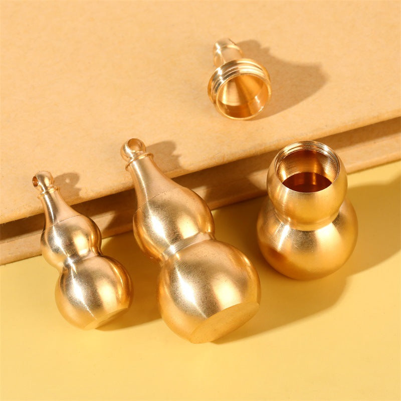 Solid Brass Gourd Keychain with Top-Opening Hollow Pendant