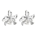 Silver Liquid Flower Crystal Teardrop Stud Earrings view 5