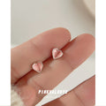Silver Tone Pink Heart Mini Stud Earrings For Women view 4