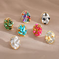 Gold Tone Oval Adjustable Rings with Irregular Chip Inlays view 1