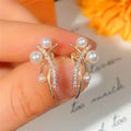 Pearl Branch Crystal Stud Earrings in Polished Metal view 2