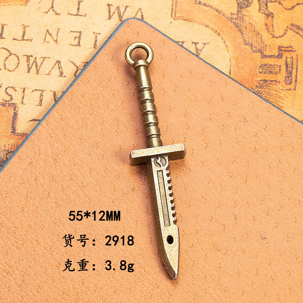 Vintage Alloy Axe Sword Weapon Model Keychain Pendant