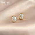Square Cushion Pearl Stud Earrings Gold Beaded Rim Pair view 1