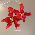 Oversized Red Sculpted Flower Stud Earrings with Gold Tone Centers view 3