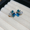 Blue And Green Square Crystal Floral Cluster Stud Earrings view 6