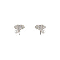 Silver Ginkgo Leaf Stud Earrings Crystal Pave Pearl Accent view 5