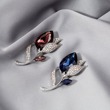 Blue Crystal Calla Lily Flower Brooch with Rhinestones