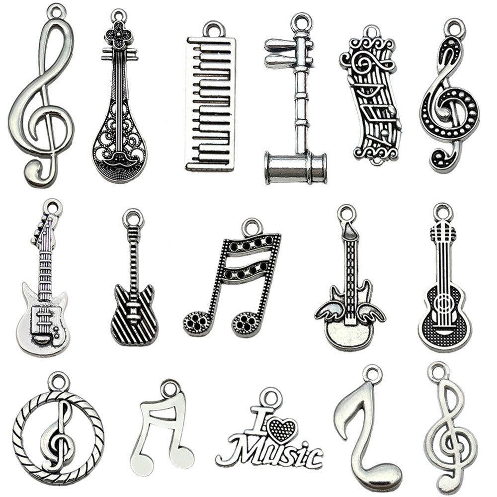 Antique Silver Zinc Alloy Music Note Guitar Charm Pendant for DIY Earring Necklace Making