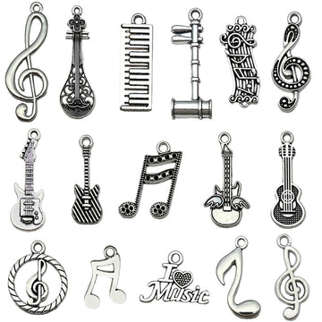 Music Antique Silver Guitar Metal Charms with 18 Listed Options