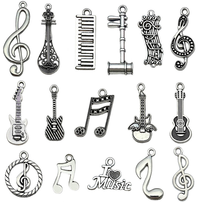 Music Antique Silver Guitar Metal Charms with 18 Listed Options