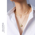 Gold Round Daisy White Shell Pendant Chain Necklace view 3